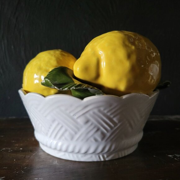 Vintage Ceramic Basket With Lemons Made in Italy, Vintage Ceramic Fruit - Picture 4 of 11